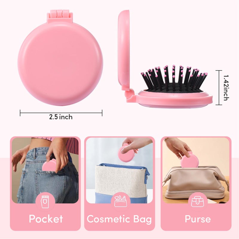 YOJOR 9 Pack Mini Hair Brush Foldable Travel Hair Brushes with Mirror Round Portable Folding Pocket Hair Brush Mini Comb Compact Travel Size Massage Comb for Men Women - Image 3