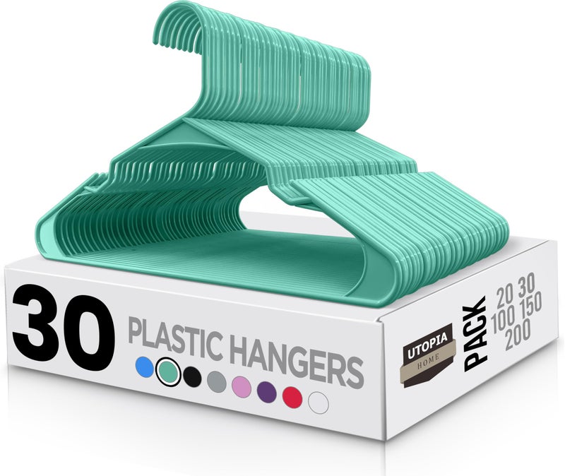 Utopia Home Plastic Hangers 30 Pack  Perfect Space Saving Clothes Hanger  Durable and Strong  Perfect Closet Organizers with Shoulder Grooves Aqua