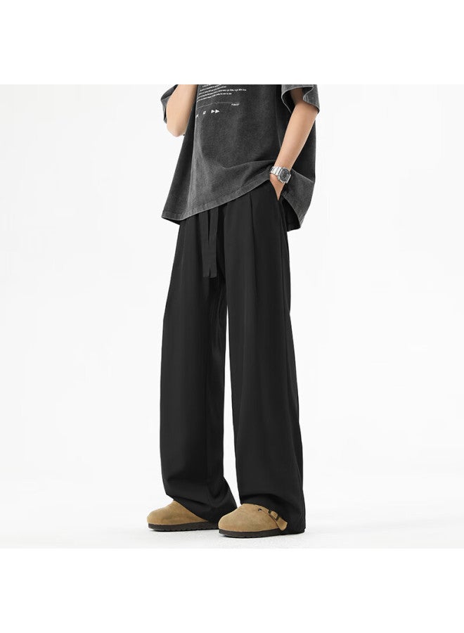 Maybeyond Men's Summer Sports Wide Leg Straight Pants Loose Casual Drape Pants Men Ma89 Black 2XL - Image 1