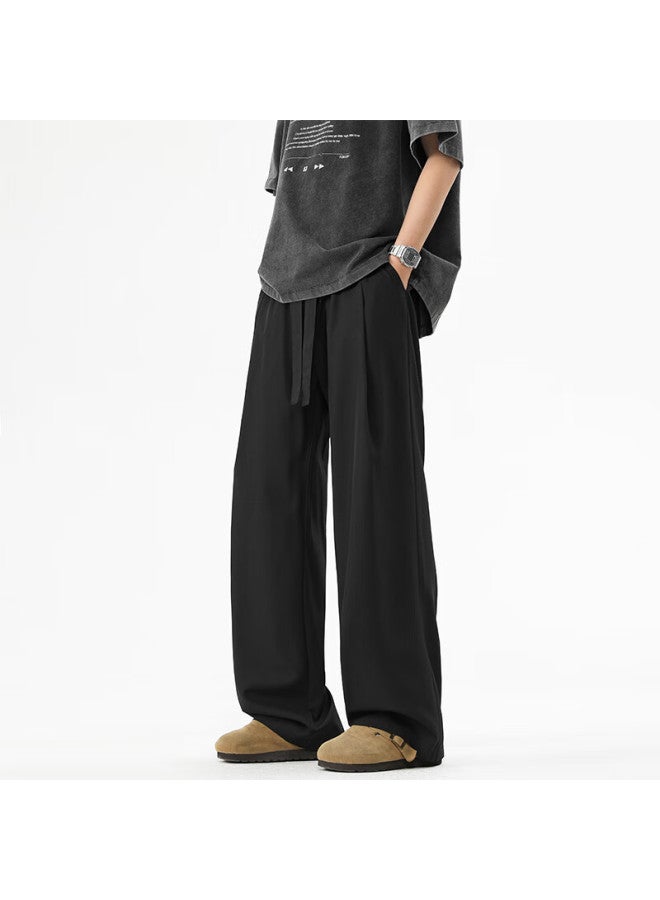 Maybeyond Men's Summer Sports Wide Leg Straight Pants Loose Casual Drape Pants Men Ma89 Black 2XL - Image 2