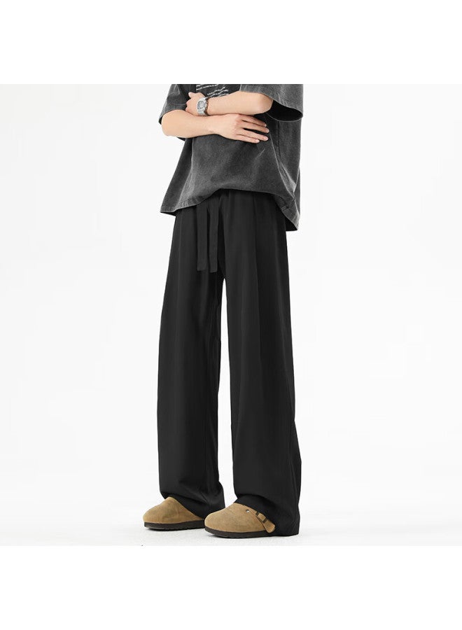 Maybeyond Men's Summer Sports Wide Leg Straight Pants Loose Casual Drape Pants Men Ma89 Black 2XL - Image 3