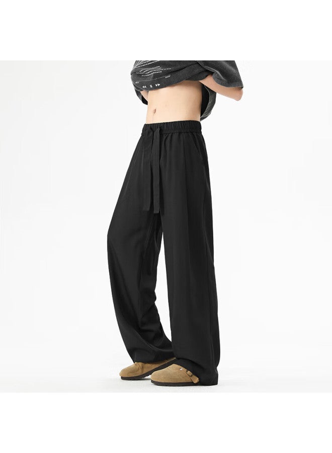 Maybeyond Men's Summer Sports Wide Leg Straight Pants Loose Casual Drape Pants Men Ma89 Black 2XL - Image 4