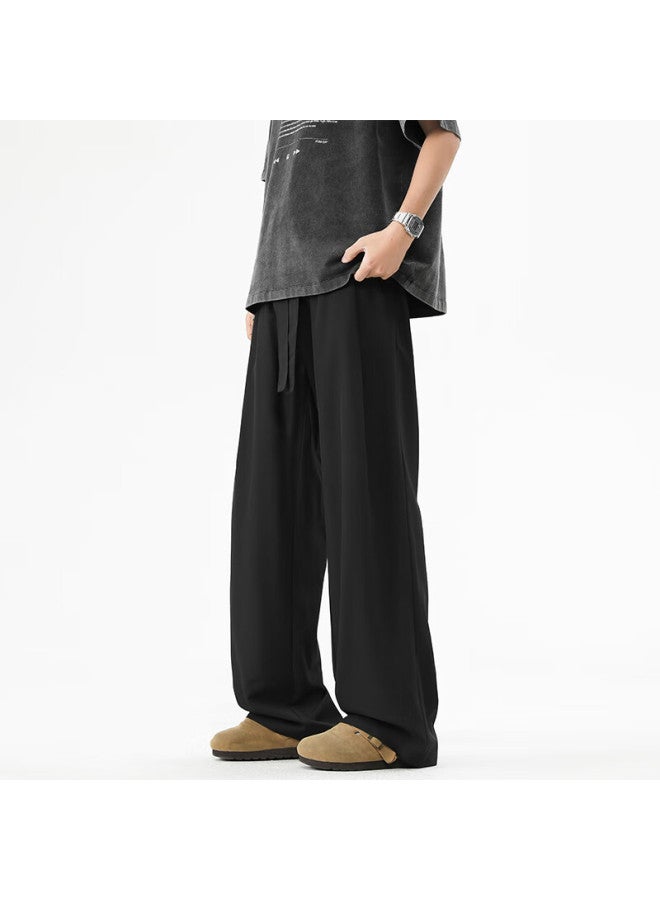 Maybeyond Men's Summer Sports Wide Leg Straight Pants Loose Casual Drape Pants Men Ma89 Black 2XL - Image 5
