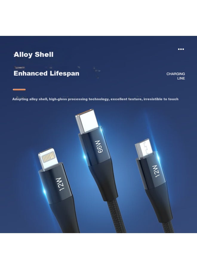 Newmine In 66w Super Fast Charging Cable, Multi-port Fast Charging Cord, Compatible With Apple, Huawei, Xiaomi, Car Use, Braided Black - Image 3