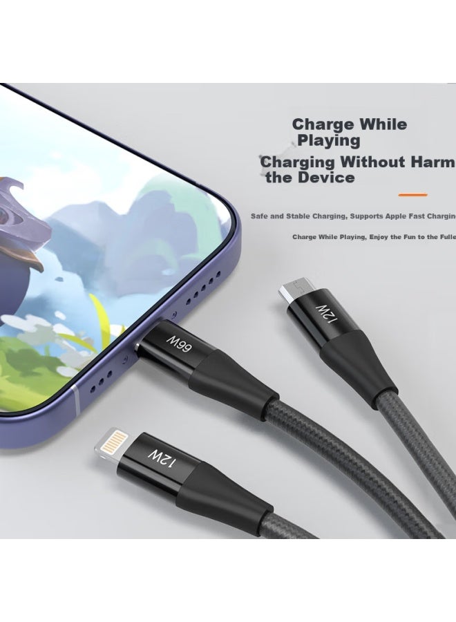 Newmine In 66w Super Fast Charging Cable, Multi-port Fast Charging Cord, Compatible With Apple, Huawei, Xiaomi, Car Use, Braided Black - Image 5