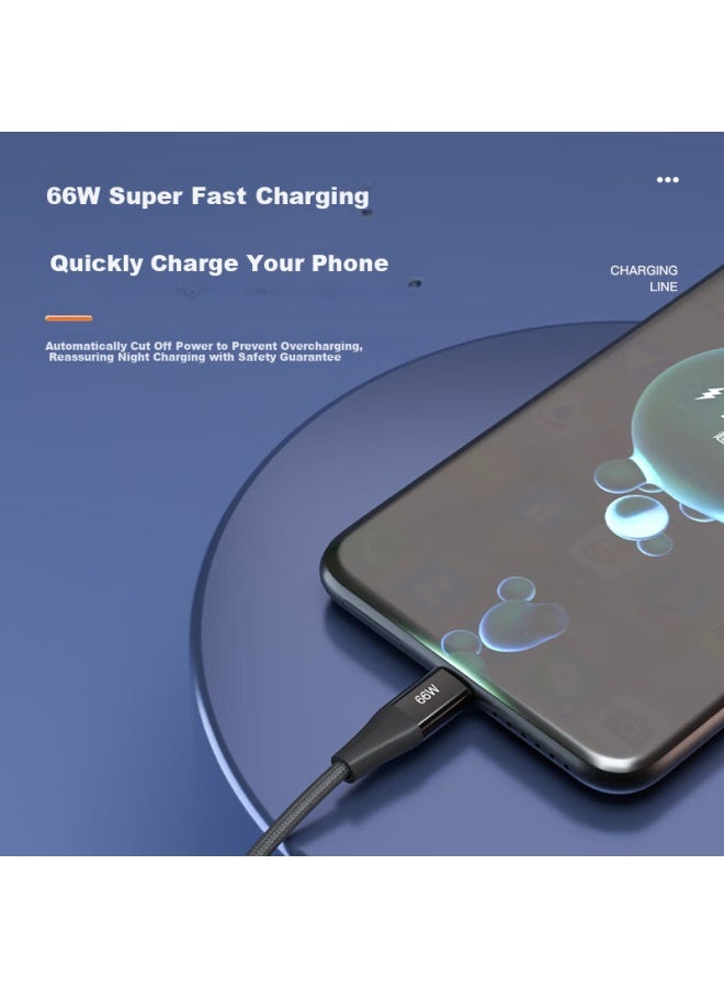 Newmine In 66w Super Fast Charging Cable, Multi-port Fast Charging Cord, Compatible With Apple, Huawei, Xiaomi, Car Use, Braided Black - Image 4
