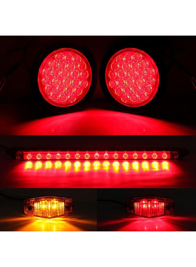 Jamarco 4" Inch Round Led Trailer Tail Lights Kit, 4" Round Led Stop Turn Tail Lights 24LED, 4Amber+2Red Mini Marker Lights, 13.8" Red Led 3RD Brake Identification Trailer Light Bar, 25ft Wiring Harness - Image 4