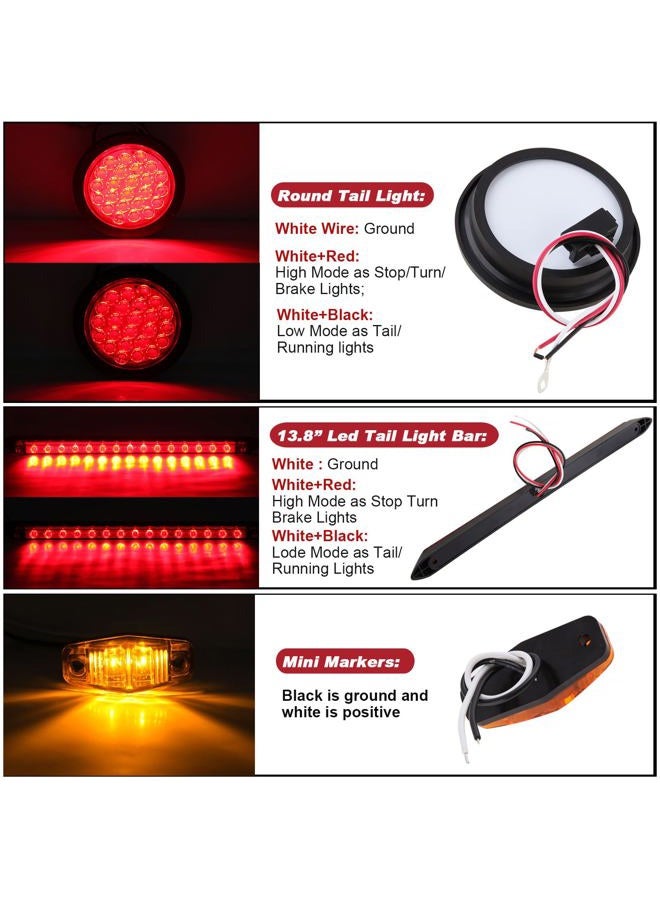 Jamarco 4" Inch Round Led Trailer Tail Lights Kit, 4" Round Led Stop Turn Tail Lights 24LED, 4Amber+2Red Mini Marker Lights, 13.8" Red Led 3RD Brake Identification Trailer Light Bar, 25ft Wiring Harness - Image 3