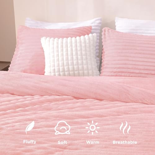 Andency Pink Comforter Set Queen, 3 Pieces Fleece Comforter for Queen Size Bed, Soft Warm Fluffy Fuzzy Luxury Plush Bedding Comforter Set for Winter (1 Comforter & 2 Pillowcases) - Image 3