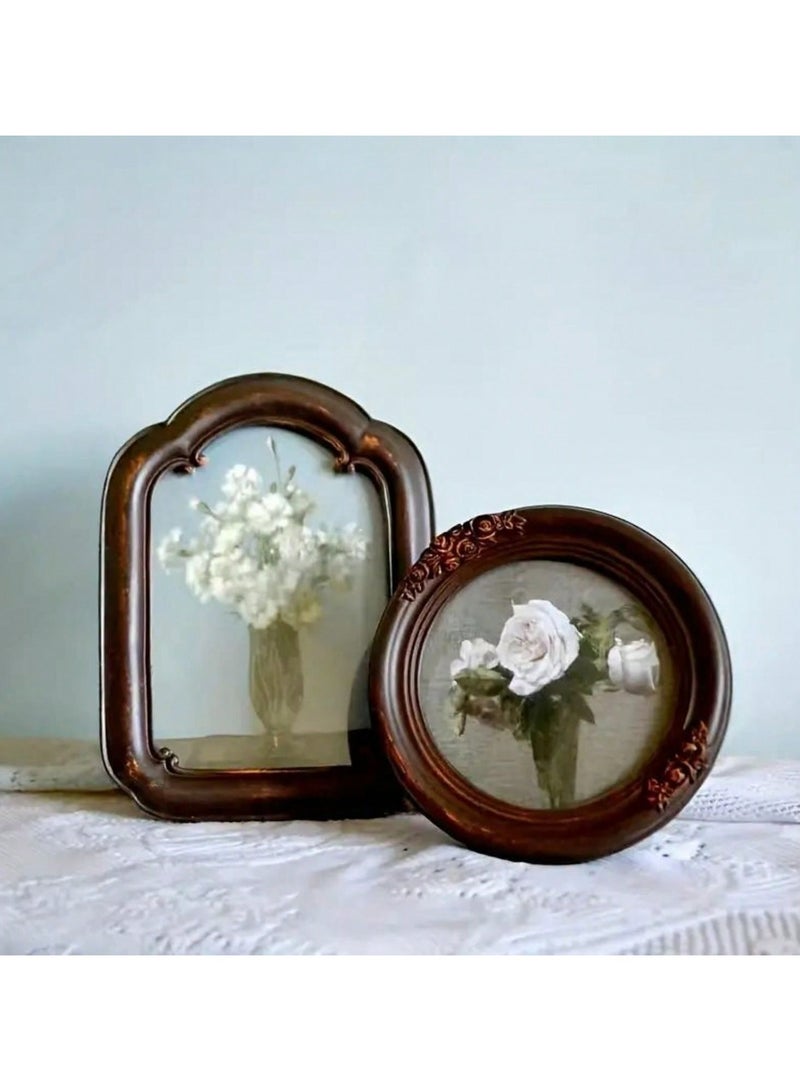 2pc Dark Brown Vintage Classic Photo Frame, Home Decor Wall Decor Table Decor, For Mother's Day Party Spring Graduation School Season Decor - Image 1