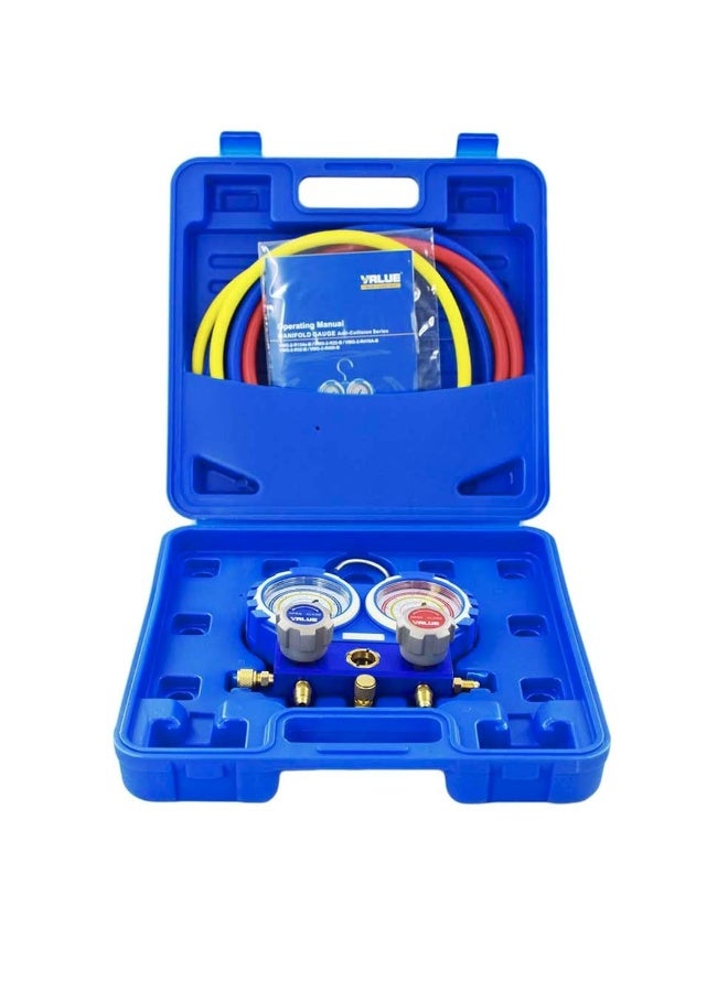 Double Gauge Manifold Gauge Set with Hoses Value for R-22  R134  R-404 - Image 1