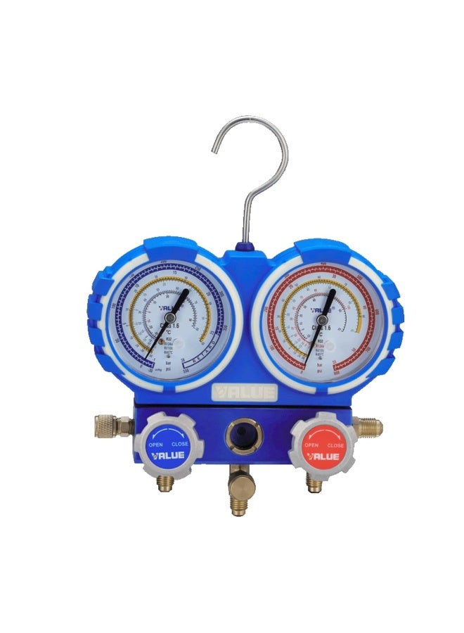 Double Gauge Manifold Gauge Set with Hoses Value for R-22  R134  R-404 - Image 3