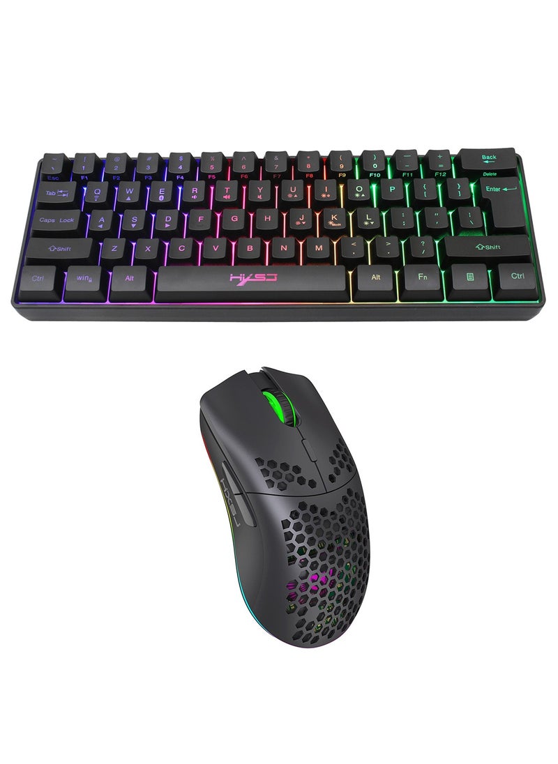 HXSJ Wireless Gaming Keyboard 2000mAh Backlit Mini 61 Key With Bluetooth and 7 Keys Colorful Lighting Programmable Gaming Wireless Mouse  - Image 1