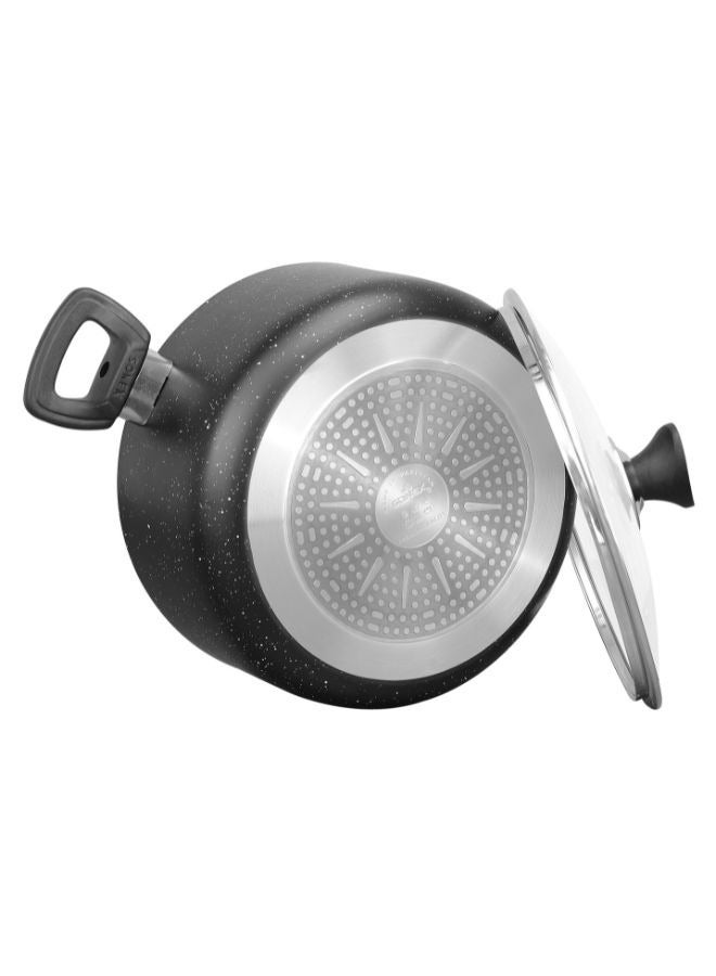 Sonex Casserole Black Granite, Premium Cookware, Even Heating, Tempered Glass Lid, High Quality Aluminum, Non-Stick Coating , Bakelite Heat Resistant Handle, Easy to Clean, Largest Size 40Cm & 19 Ltr - Image 3