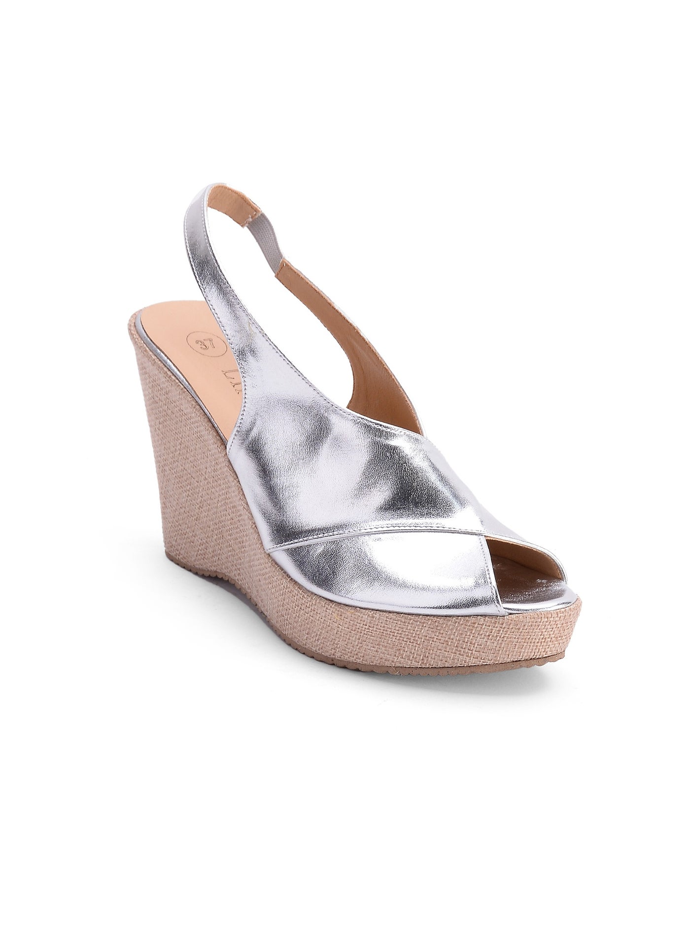 Sandal Wedge Leather Comfortable W-14 - Silver