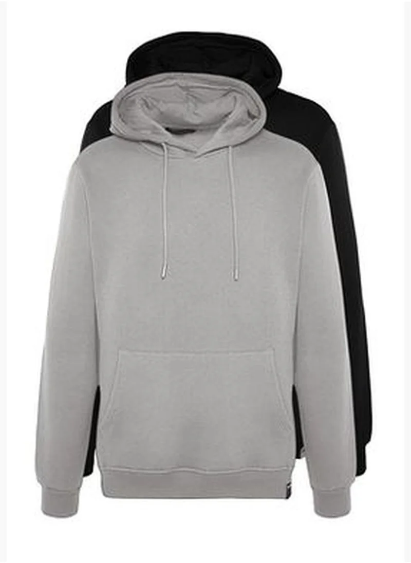 trendyol Black-Grey Men's 2-Pack Basic Regular/Normal Cut Hoodie with Soft Pillows Sweatshirt.