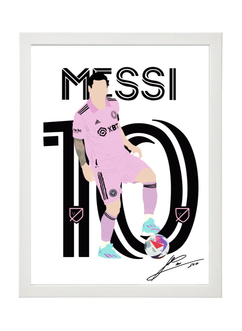 Lionel Messi Inter Miami Digital Painting Art Autographed Poster with Frame 30x40cm
