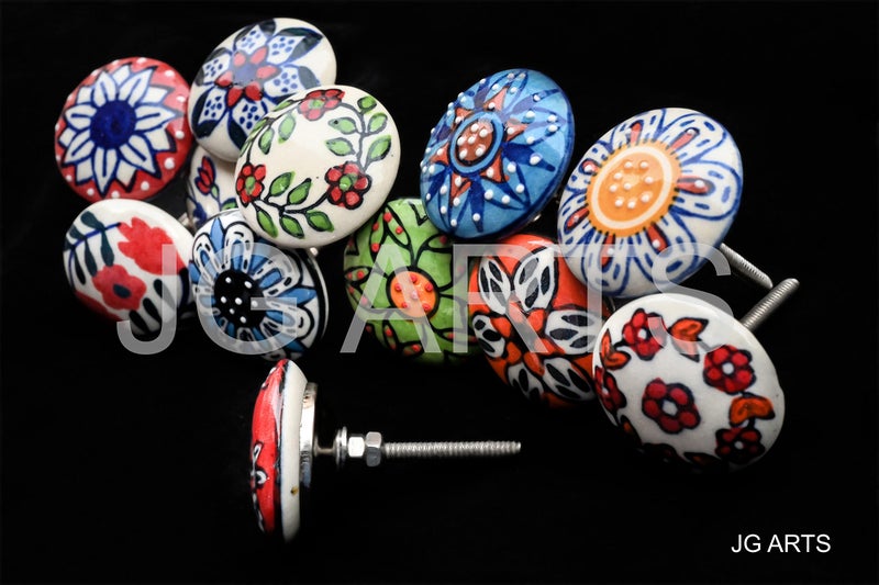Jgarts 12 X Mix Vintage Look Flower Ceramic Knobs Door Handle Cabinet Drawer Cupboard Pull (12 Flat) - Image 4