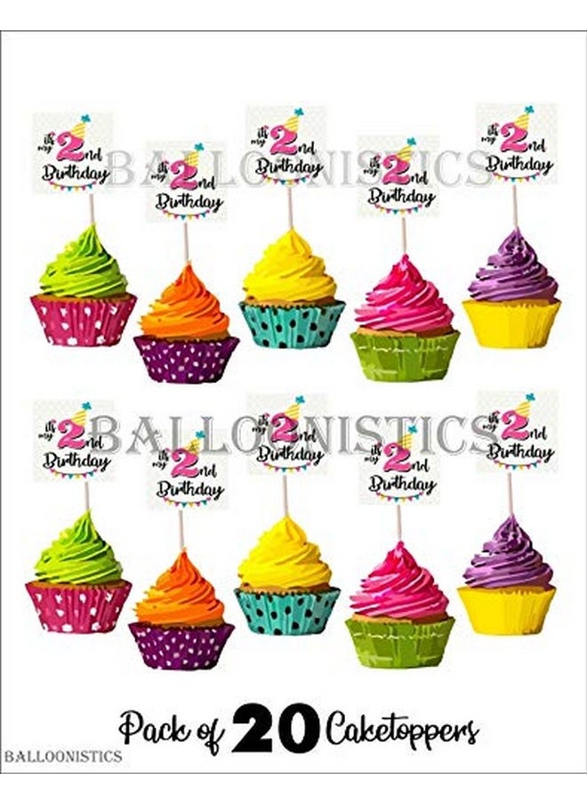Balloonistics Girls 2nd Birthday Cup Cake Topper Set of 20 Pieces / Girls Second Birthday Party Supplies /Girls Birthday Party Decoration / Girls Theme Cake Decoration  - Image 2