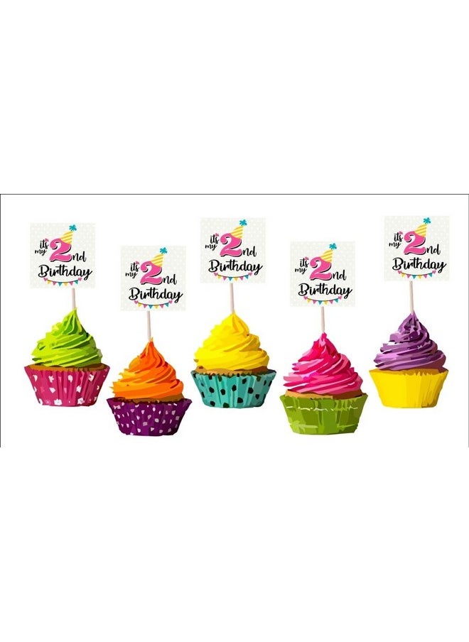Balloonistics Girls 2nd Birthday Cup Cake Topper Set of 20 Pieces / Girls Second Birthday Party Supplies /Girls Birthday Party Decoration / Girls Theme Cake Decoration  - Image 1