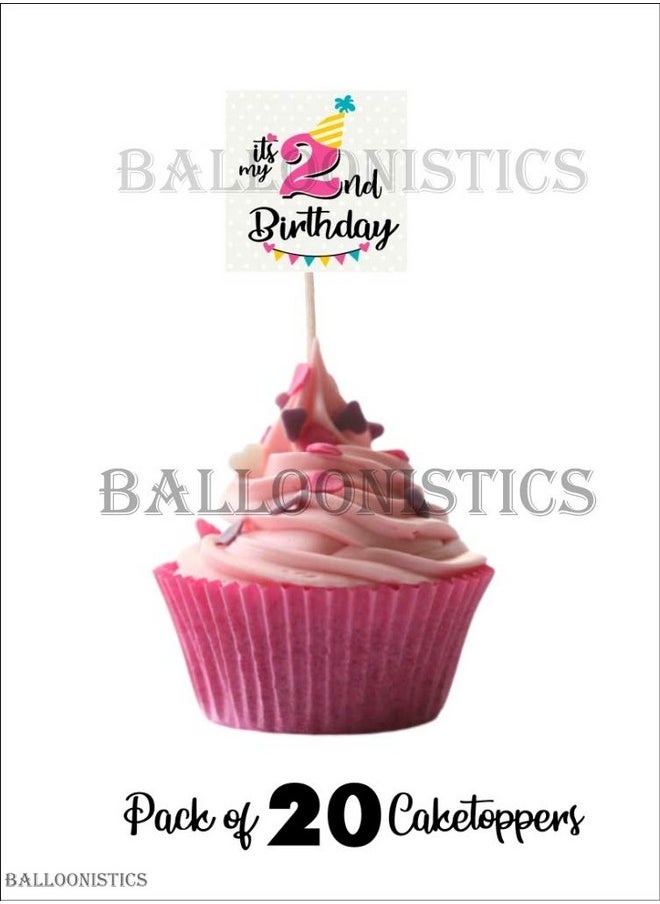 Balloonistics Girls 2nd Birthday Cup Cake Topper Set of 20 Pieces / Girls Second Birthday Party Supplies /Girls Birthday Party Decoration / Girls Theme Cake Decoration  - Image 4