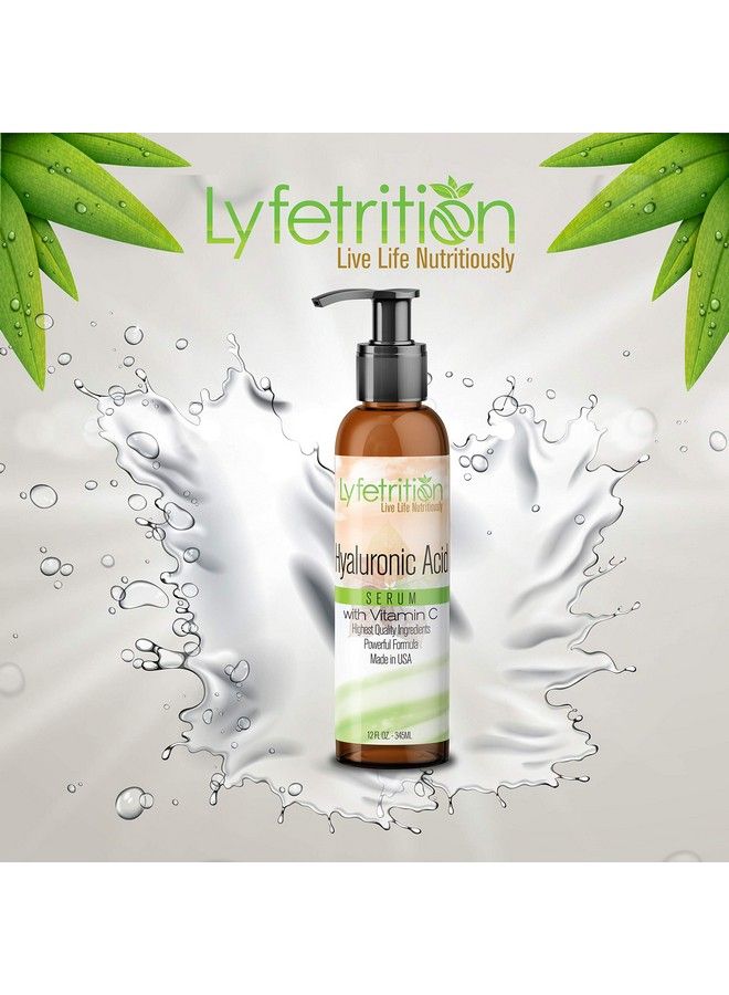 Hyaluronic Acid Serum For Skin Moisturizing And Hydrating Serum For All Types Of Skin 100% Natural Face Serum With Vitamin C & Aloe Vera (12 Fl Oz) Clear Serum (Lyfe7581)