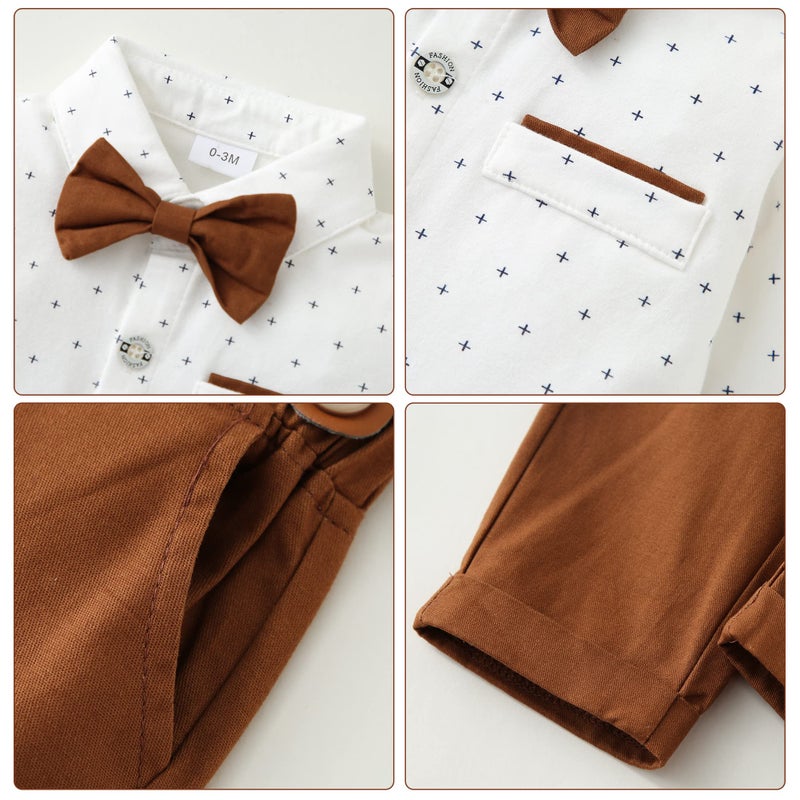 ZOEREA Baby Boy Suit 0-24M Gentleman Outfit Clothes Set Infant Long Sleeve Dress Shirt+Suspender Pants+Bowtie+Beret Hat - Image 4