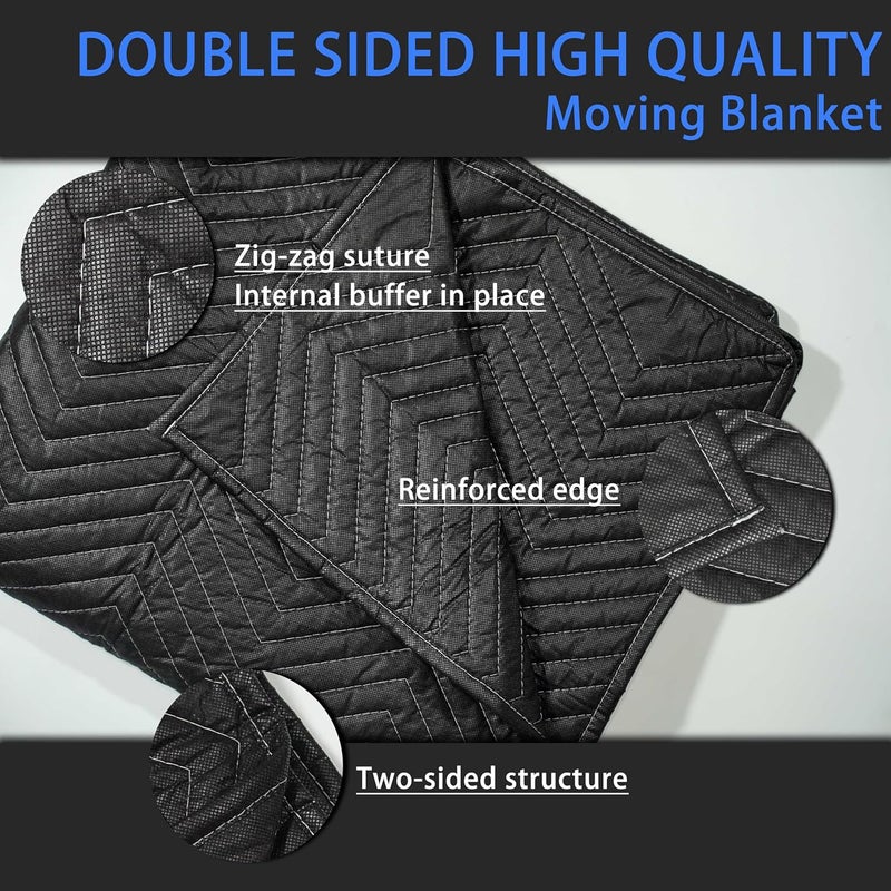 Trahefa Moving Blanket 80 x 72 inches, Quilted Moving Blankets Heavy Duty Moving Padded Blanket Furniture Blankets for Moving (1, Black) - Image 2