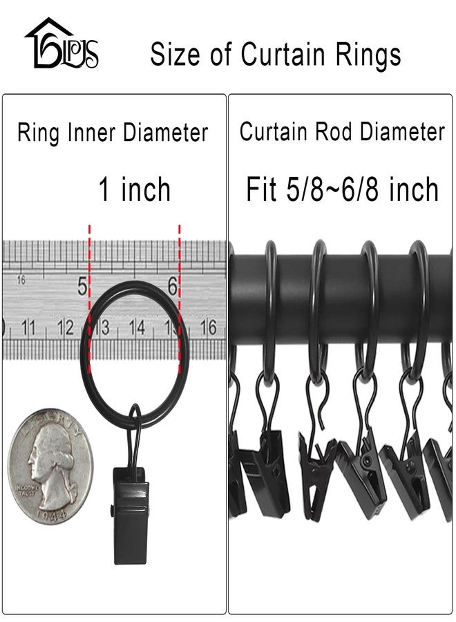 LLPJS 44 Pack Curtain Rings Hooks, Hanger Clips for Hanging Drapery Drapes Bows, 1 inch Interior Diameter, Fits up to 5/8" Rod, Black - Image 3