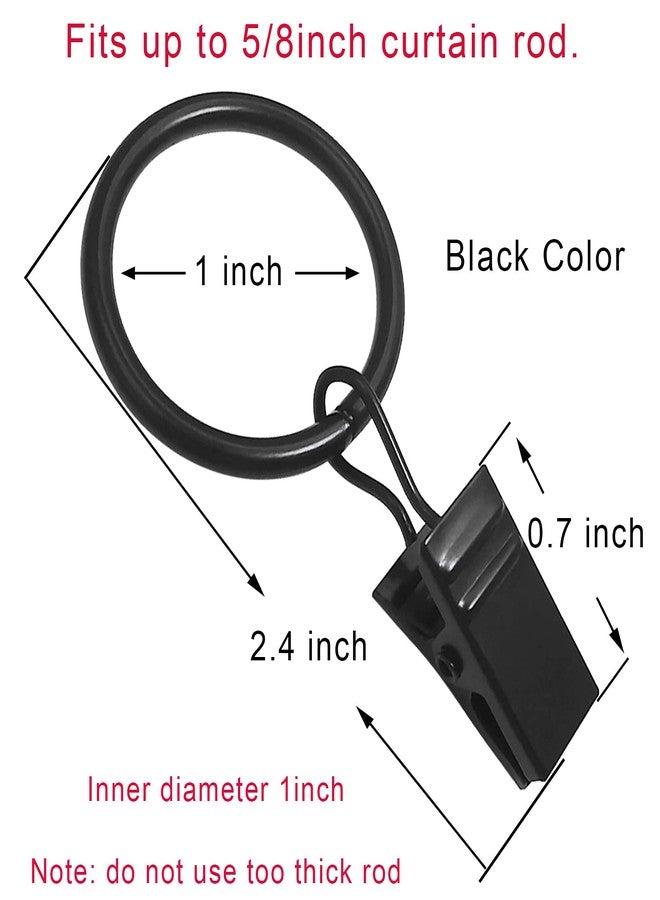 LLPJS 44 Pack Curtain Rings Hooks, Hanger Clips for Hanging Drapery Drapes Bows, 1 inch Interior Diameter, Fits up to 5/8" Rod, Black - Image 2