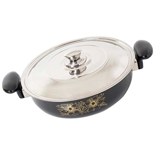 ATEVON Non-Stick Kadhai with Steel Lid, 26 cm, Black Cast Iron - Image 2