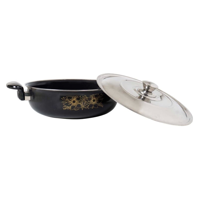 ATEVON Non-Stick Kadhai with Steel Lid, 26 cm, Black Cast Iron - Image 5