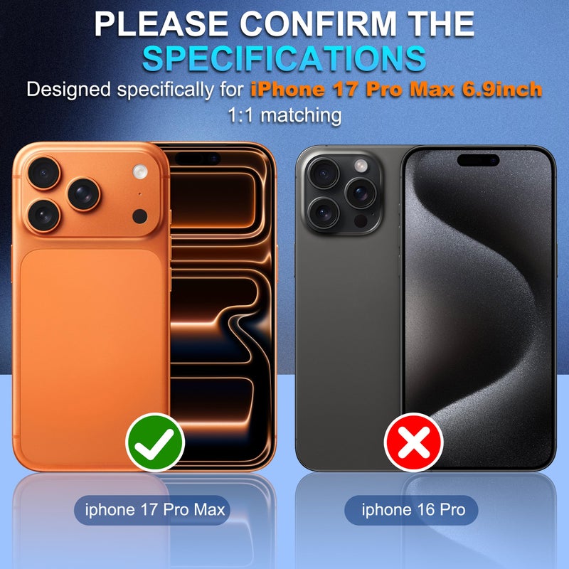 Suoman for iPhone 17 Pro Max Camera Lens Protector, [All-in-one Frosted] [Strong-Adhesion] Metal Frame Tempered Glass Camera Lens Cover-Orange - Image 2