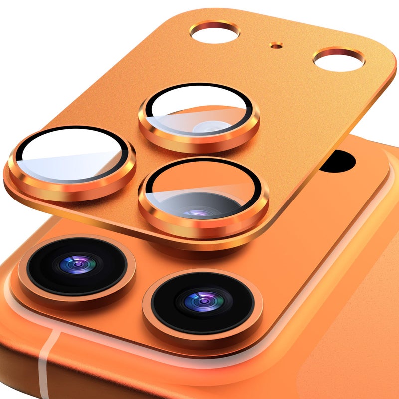 Suoman for iPhone 17 Pro Max Camera Lens Protector, [All-in-one Frosted] [Strong-Adhesion] Metal Frame Tempered Glass Camera Lens Cover-Orange - Image 1