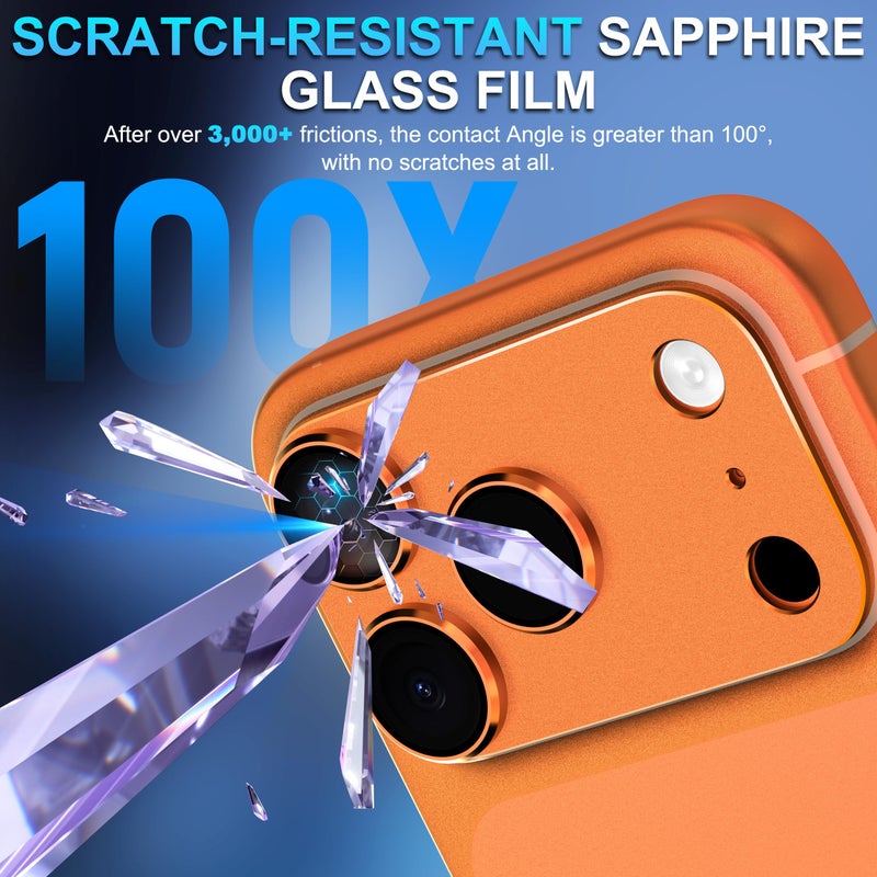 Suoman for iPhone 17 Pro Max Camera Lens Protector, [All-in-one Frosted] [Strong-Adhesion] Metal Frame Tempered Glass Camera Lens Cover-Orange - Image 5