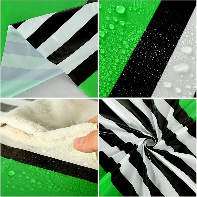 Oudain 6 Pcs Striped Tablecloth 108 x 54 Inch Rectangle Table Cover Disposable Plastic Table Cloth Waterproof Tablecloth Plastic Table Cover for Birthday Wedding Bridal (Black White Green) - Image 3