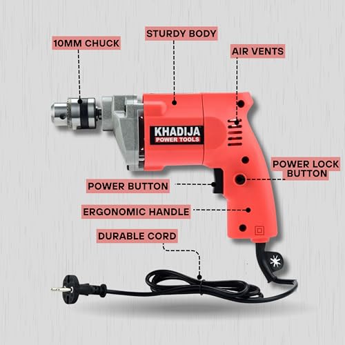 KHADIJA Drill Machine 10mm With Free 13Pcs HSS Drill Bits & 1Pcs Masonary Bit Combo 6 Months Warranty (Red) - Image 3