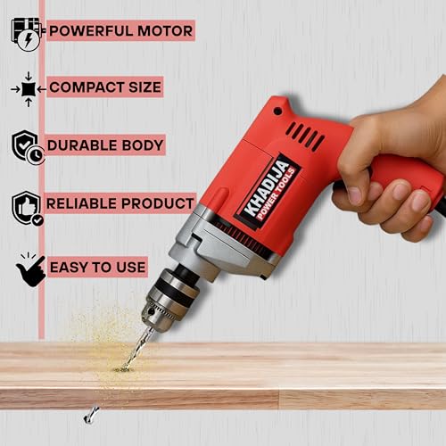 KHADIJA Drill Machine 10mm With Free 13Pcs HSS Drill Bits & 1Pcs Masonary Bit Combo 6 Months Warranty (Red) - Image 4