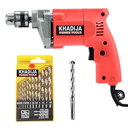 KHADIJA Drill Machine 10mm With Free 13Pcs HSS Drill Bits & 1Pcs Masonary Bit Combo 6 Months Warranty (Red) - Image 1