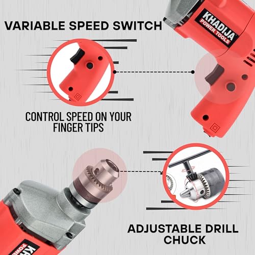KHADIJA Drill Machine 10mm With Free 13Pcs HSS Drill Bits & 1Pcs Masonary Bit Combo 6 Months Warranty (Red) - Image 5