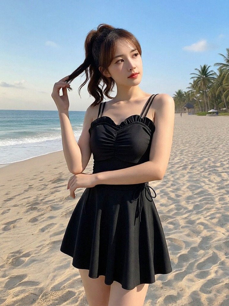Swimwear one-piece women''s hot spring sense suspenders for covering meat and slimming boxer skirt beach vacation swimwear wholesale - Image 3
