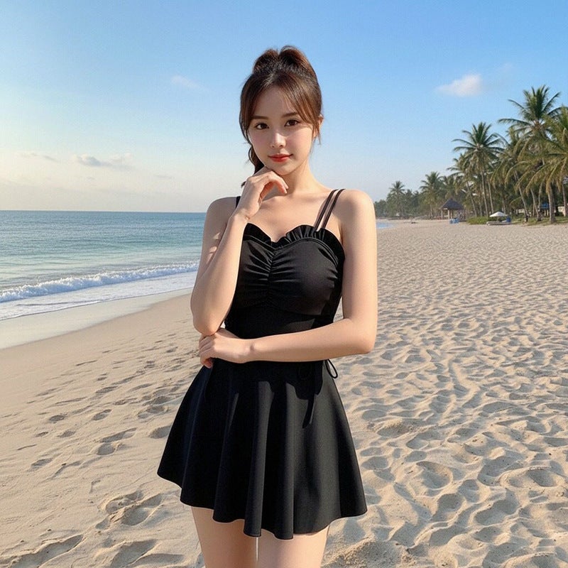Swimwear one-piece women''s hot spring sense suspenders for covering meat and slimming boxer skirt beach vacation swimwear wholesale - Image 1