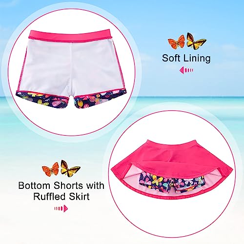 swimsobo Girls Bathing Suits Size 5 6 Hot Pink Cotton Butterfly Rash Guard Long Sleeve Swimsuit Two Pieces Swimming Skirt Swimwear with Shorts - Image 3