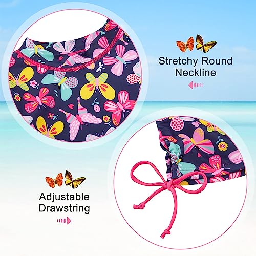 swimsobo Girls Bathing Suits Size 5 6 Hot Pink Cotton Butterfly Rash Guard Long Sleeve Swimsuit Two Pieces Swimming Skirt Swimwear with Shorts - Image 4