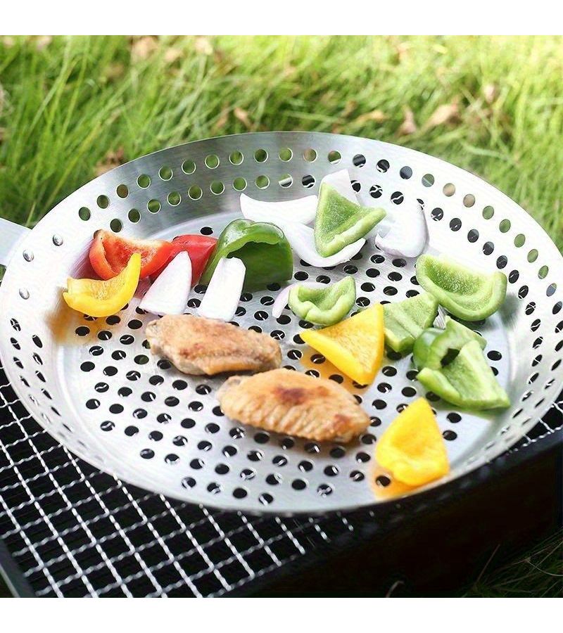Stainless Steel Barbecue Baking Tray with Handle for Vegetables Meat Pizza - Image 5