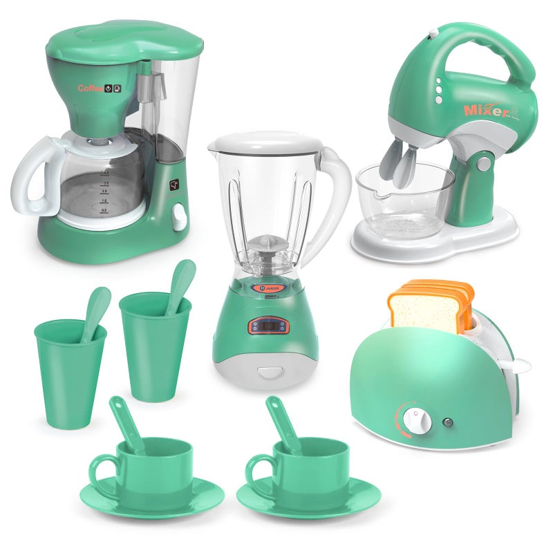 Yalujumb Play Kitchen Toys Pretend Play Kitchen Appliances Toy Set with Coffee Maker Mixer Toaster with Realistic Lights Sounds Birthday Gift for Kids Ages 35 46 68 Green - Image 3