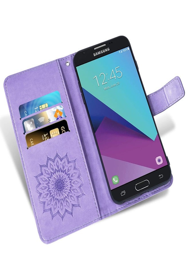 أسو ويش جراب هاتف سامسونج جالاكسي J3 لونا برو J3 برايم 2017، جراب محفظة Emerge 3J Eclipse Mission مع واقي شاشة من الزجاج المقوى، غطاء قلاب من الجلد، حامل بطاقات، هاتف Glaxay S327VL نسائي، لون بنفسجي - Image 3