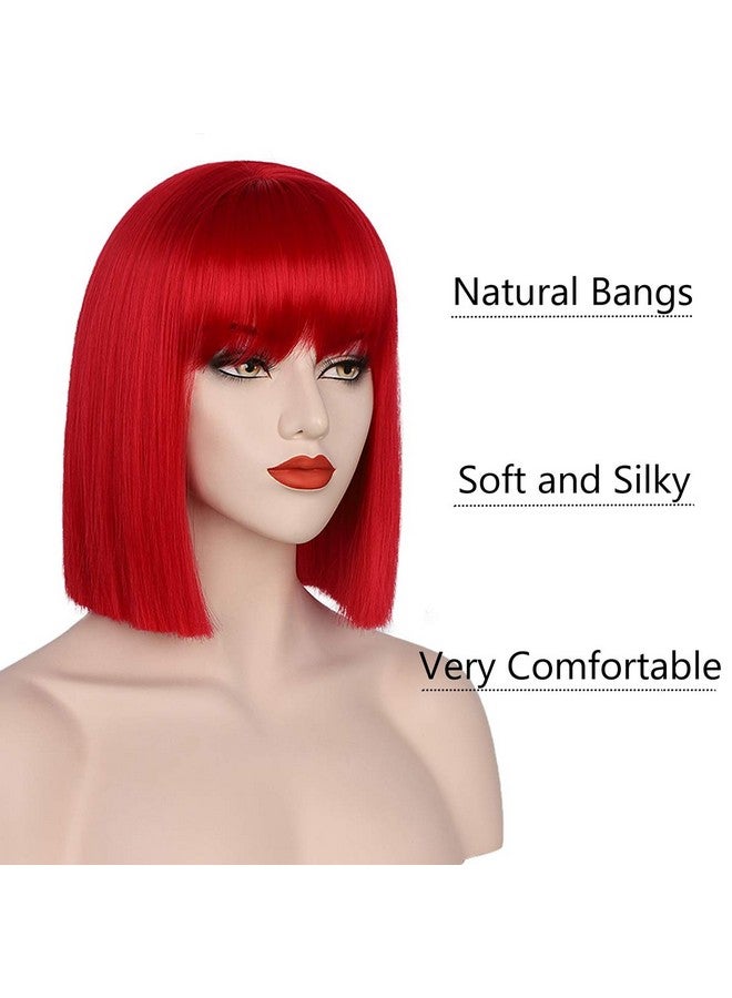 Juziviee Red Wigs For Women 12'' Short Red Bob Hair Wig With Bangs Natural Cute Soft Hair Wigs For Daily Party Halloween Ad016R - Image 3