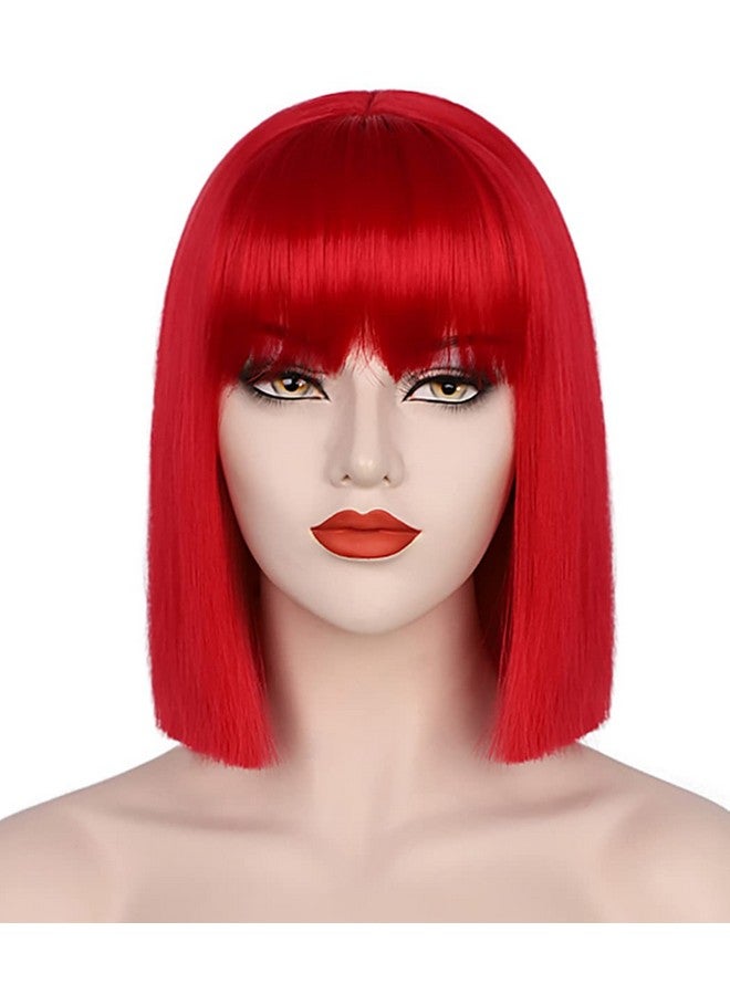 Juziviee Red Wigs For Women 12'' Short Red Bob Hair Wig With Bangs Natural Cute Soft Hair Wigs For Daily Party Halloween Ad016R - Image 2