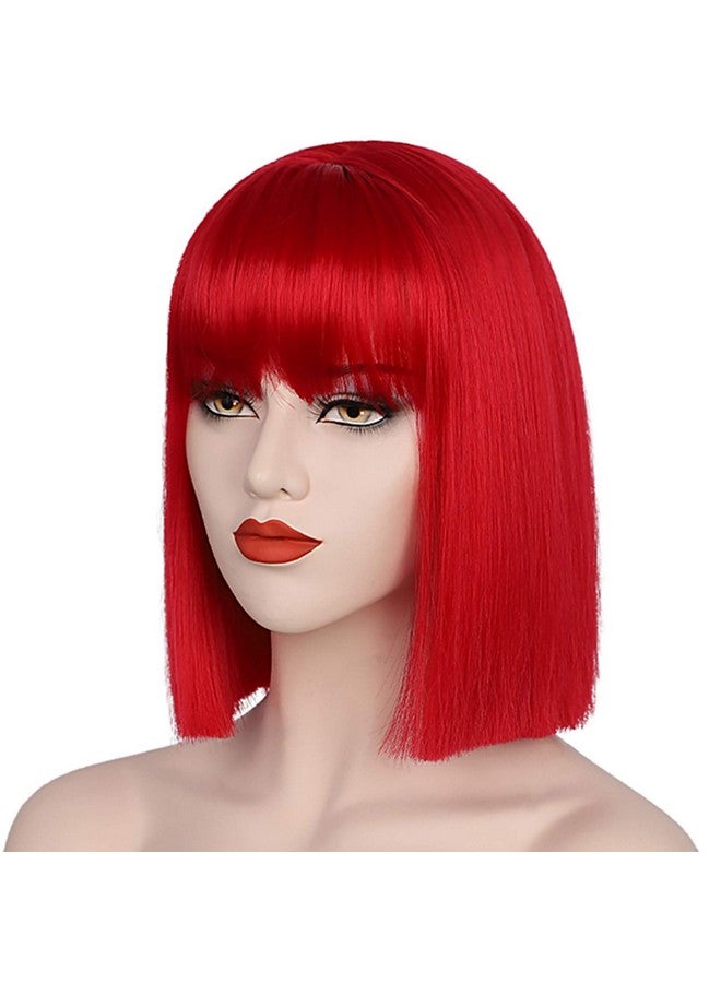 Juziviee Red Wigs For Women 12'' Short Red Bob Hair Wig With Bangs Natural Cute Soft Hair Wigs For Daily Party Halloween Ad016R - Image 5